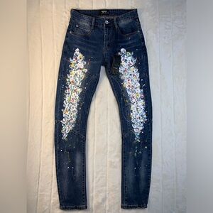 New Kleep Robin Washed Skinny Denim Jeans Mens 30 Paint‎ Splatter Detail